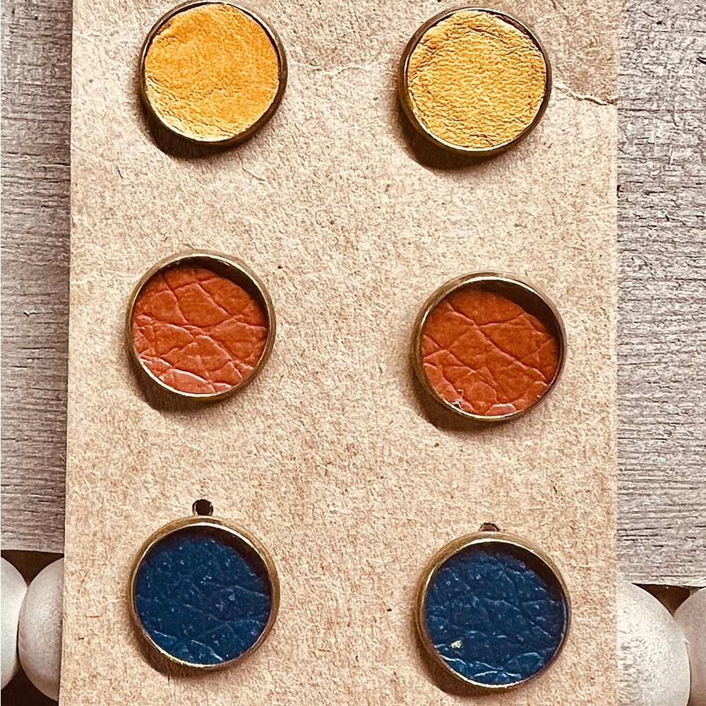 Ladies Fall Stud Earrings Set, Navy, Mustard, Orange, 3 Pairs of Autumn Colors